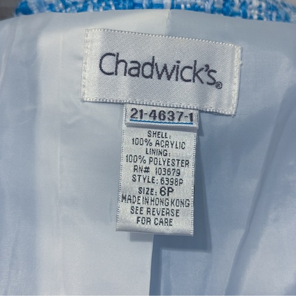 Vintage Blue/White Tweed-style, Fringed Blazer, Size 6P - Picture 6 of 8